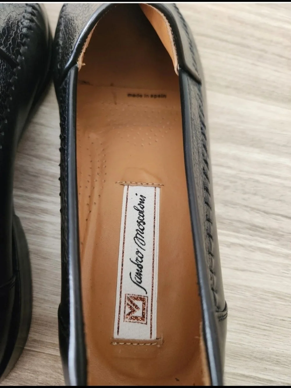 Luxury Sandro Moscoloni Black Ostrich Leather Slip-On Loafers Made In Spain 9.5
